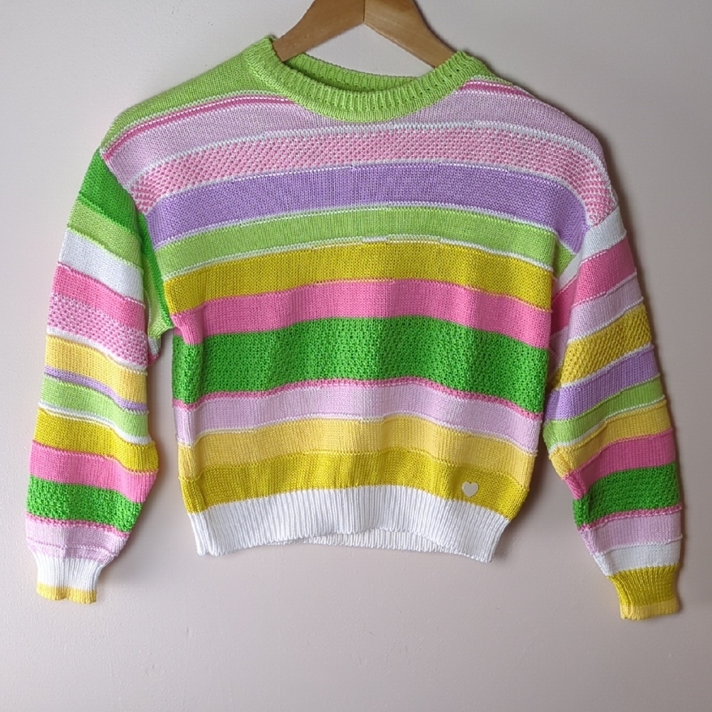 Monnalisa Girls Colouful Striped Knitted Sweatshirt/Jumper Size 10 Years